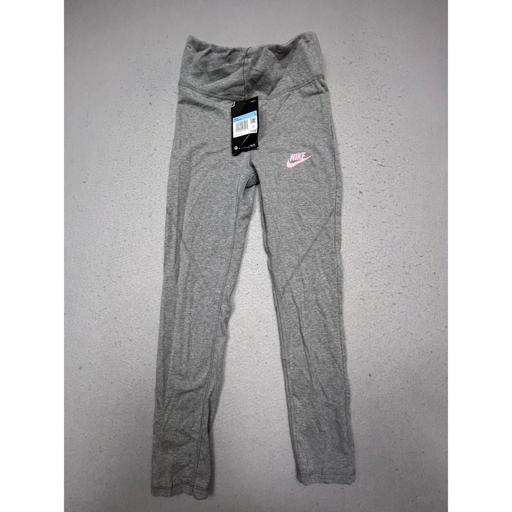Nike Leggings Cotton Blend Gray Pink Logo Medium Girls